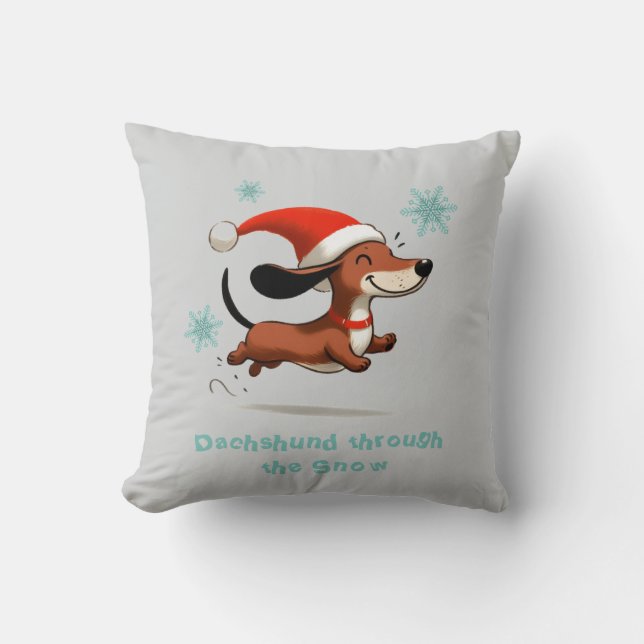Dachshund through the Snow puppy dog Christmas Cushion (Front)
