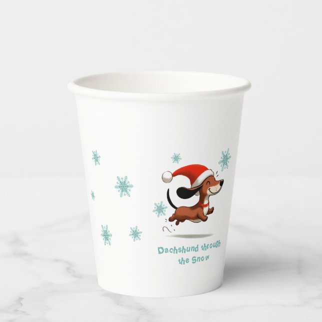Dachshund through the Snow puppy dog Christmas Paper Cups (Front)