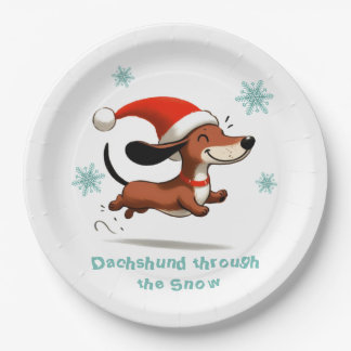 Dachshund through the Snow puppy dog Christmas Paper Plate