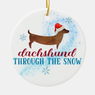 Dachshund Through the Snow Santa Dog Christmas Ceramic Ornament