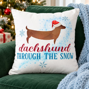Dachshund Through the Snow Santa Dog Christmas Cushion