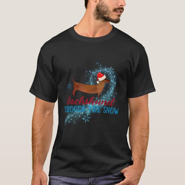Dachshund Through The Snow Santa Dog Christmas  T-Shirt (Front)