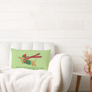 Dachshund Through the Snow Throw  Pillow 13" x 21"