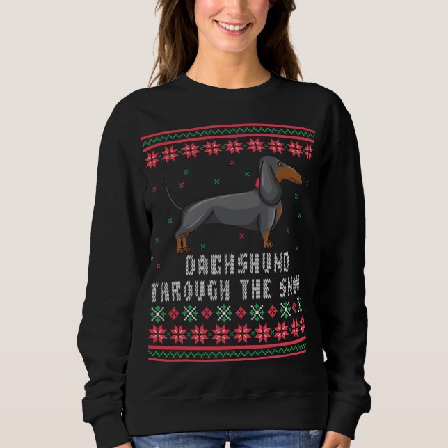 Dachshund Through The Snow Ugly Christmas Sweater (Front)
