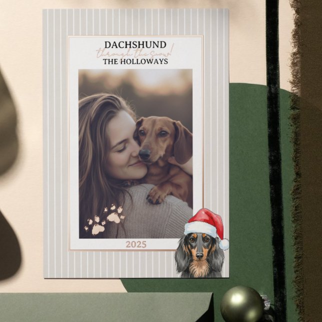 Dachshund through the Snow Watercolor Foil Holiday Card (Send Paw-liday Greetings with this Dachshund through the Snow Watercolor Foil Holiday Card! )