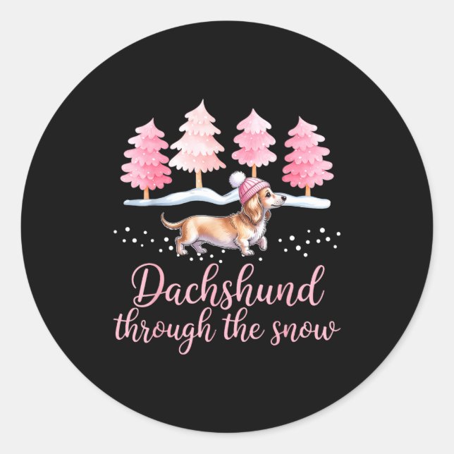 Dachshund Through The Snow Wiener Dog Christmas  Classic Round Sticker (Front)