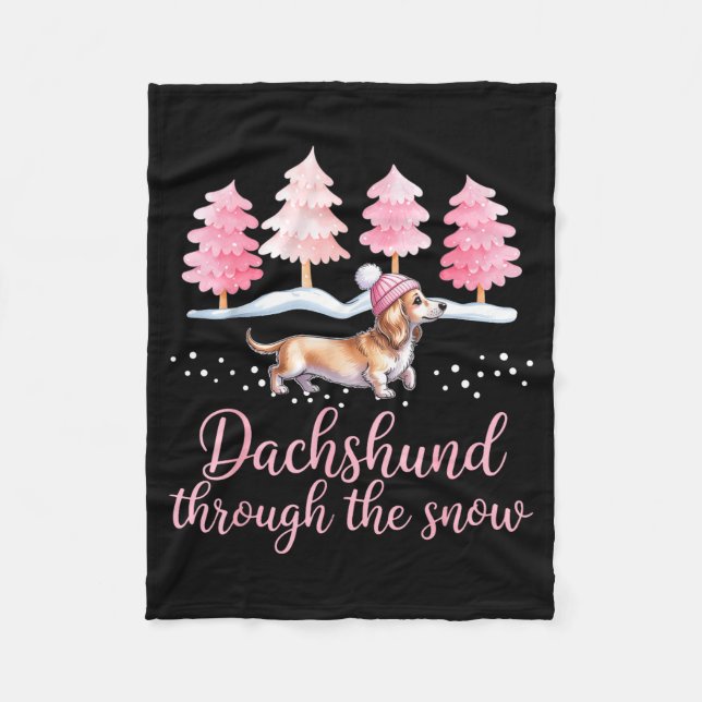 Dachshund Through The Snow Wiener Dog Christmas  Fleece Blanket (Front)