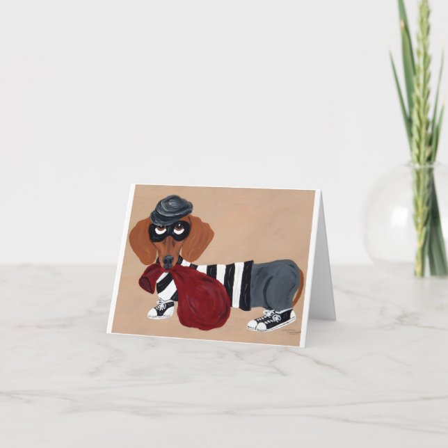Dachshund Treat Thief Burglar Holiday Card (Front)