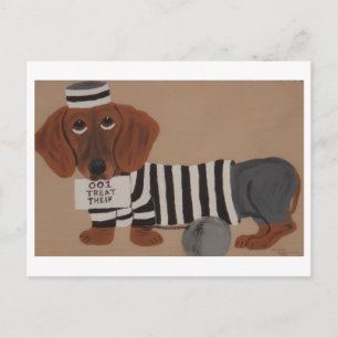 Dachshund Treat Thief Jailbird Postcard