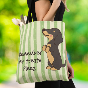 Dachshund Treats Green Stripe Typography Tote Bag
