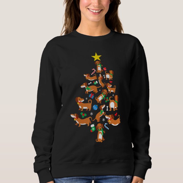 Dachshund Tree Cute Dog Owner Mum Dad Christmas Sweatshirt (Front)
