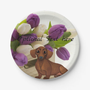 Dachshund Tulips Paper Party Plate
