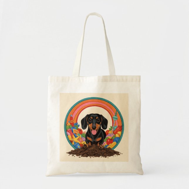 Dachshund Tunnel Digging Fun Tote Bag (Front)