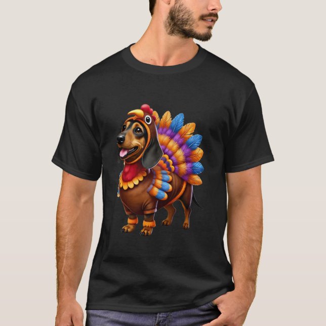 Dachshund Turkey Funny Thanksgiving Animal Dog Pet T-Shirt (Front)