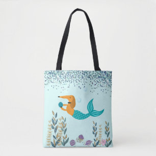 Dachshund Turquoise Mermaid Tail Tote Bag