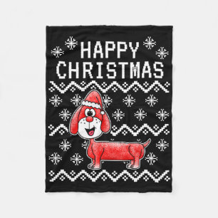 Dachshund Ugly Christmas Dog Fleece Blanket