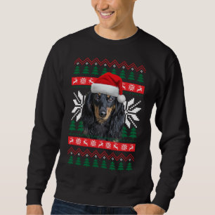 Dachshund Ugly Christmas Sweater Style Santa Hat D