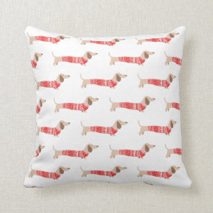 Dachshund Ugly Red Christmas Sweater Pattern Cushion