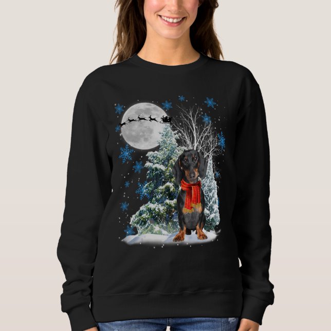 Dachshund Under Moonlight Snow Christmas Pajama Sweatshirt (Front)