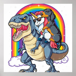 Dachshund Unicorn Dinosaur T Rex T  Kids Girls Rai Poster