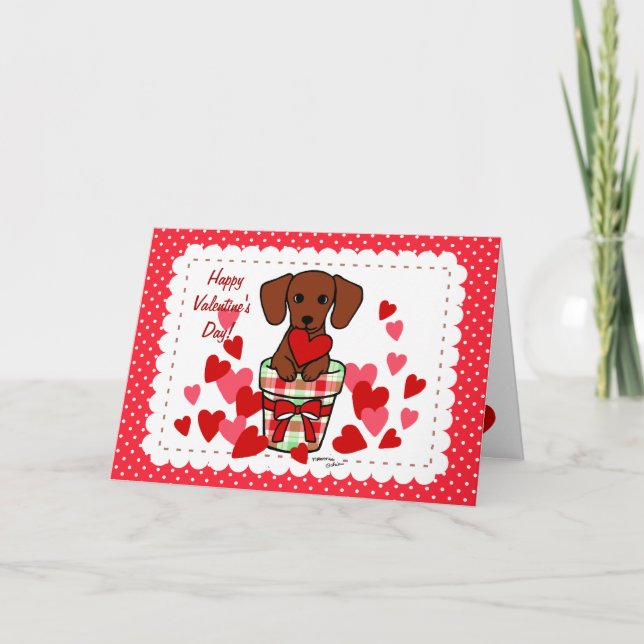 Dachshund Valentine Cartoon Holiday Card (Front)