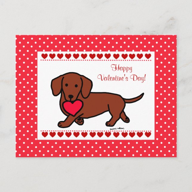 Dachshund Valentine Cartoon Holiday Postcard (Front)
