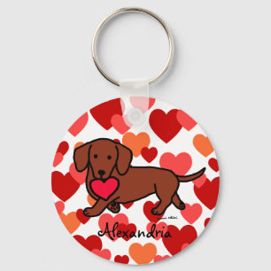 Dachshund Valentine Cartoon Key Ring