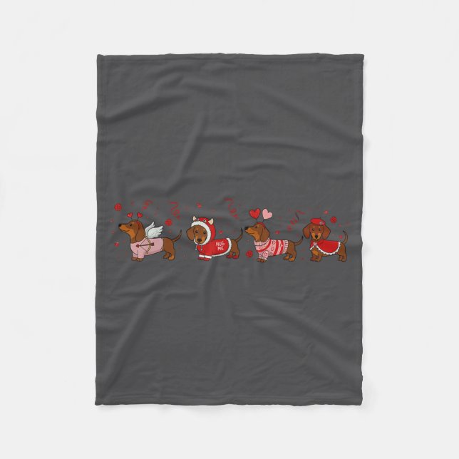 Dachshund Valentine Dachshund Valentine’s Day Saus Fleece Blanket (Front)