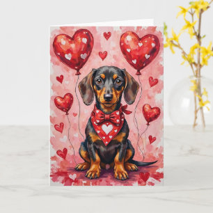 Dachshund Valentine’s Day Dog with Hearts Red Card
