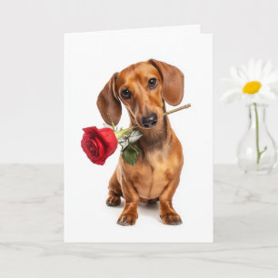 Dachshund Valentine’s Day Puppy Love with a Rose Card