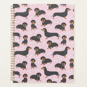 dachshund variety pattern in pink planner
