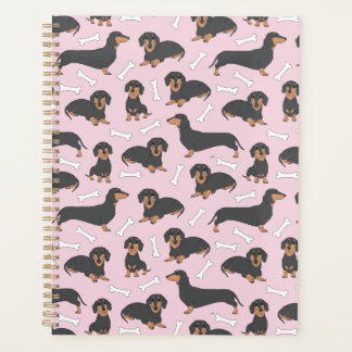 dachshund variety pattern in pink planner