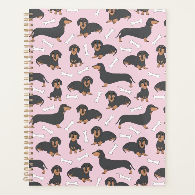 dachshund variety pattern in pink planner (Front)