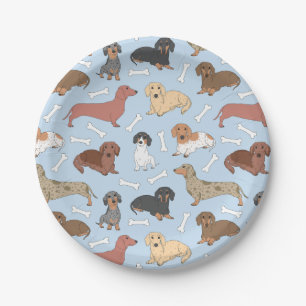 dachshund variety pattern paper plate