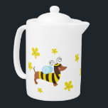 Dachshund W/Bumble Bee Sweater & Daisies Teapot<br><div class="desc">Tea Pot  for the true Dachshund lovers. Cute Bumble Bee Dachshund surrounded by yellow daisies to brighten your morning.</div>