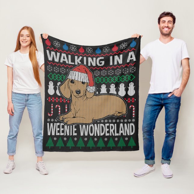 Dachshund Walking In A Weenie Wonderland Fleece Blanket (In Situ)