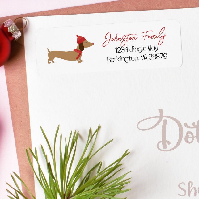 Dachshund Warmest Wishes Christmas  Return Address Label (Snuggle winter Christmas dachshund vibes with a cutie to accompany your holiday card sending.)