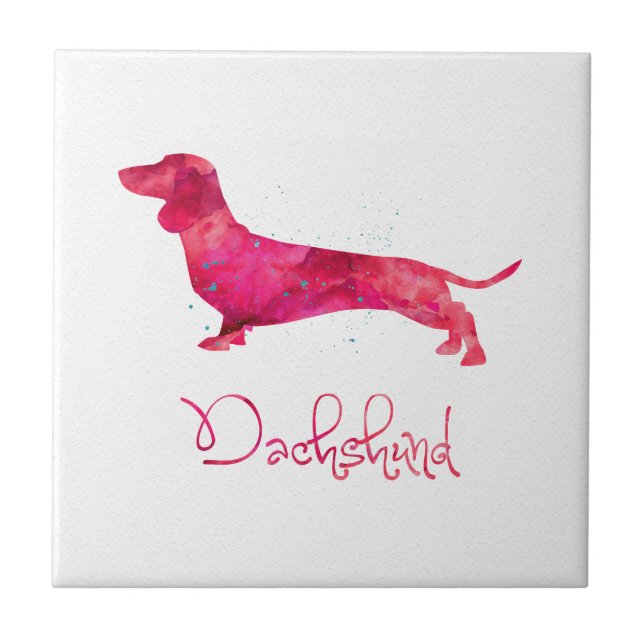 Dachshund - Watercolor Design Ceramic Tile (Front)