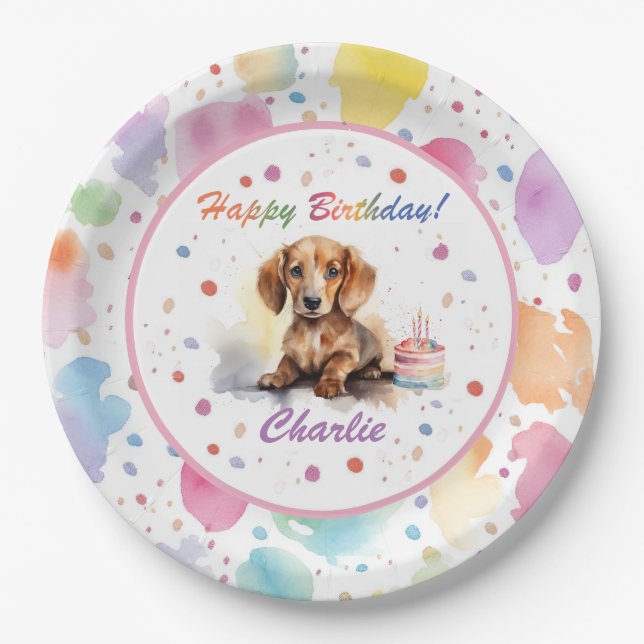 Dachshund Watercolor Paper Plate (Front)