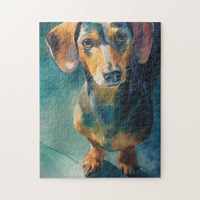 Dachshund watercolor portrait jigsaw puzzle (Vertical)
