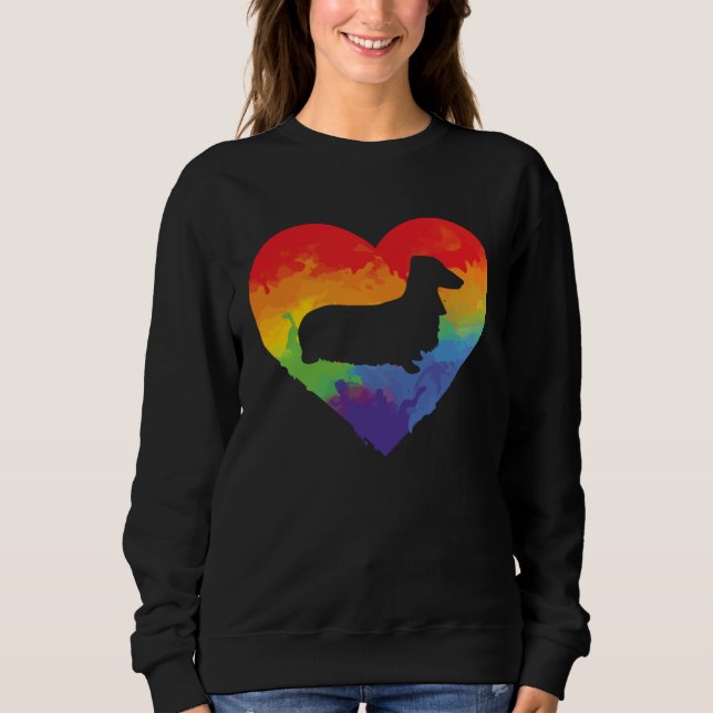 Dachshund Watercolor Rainbow Heart for Dachshund Sweatshirt (Front)