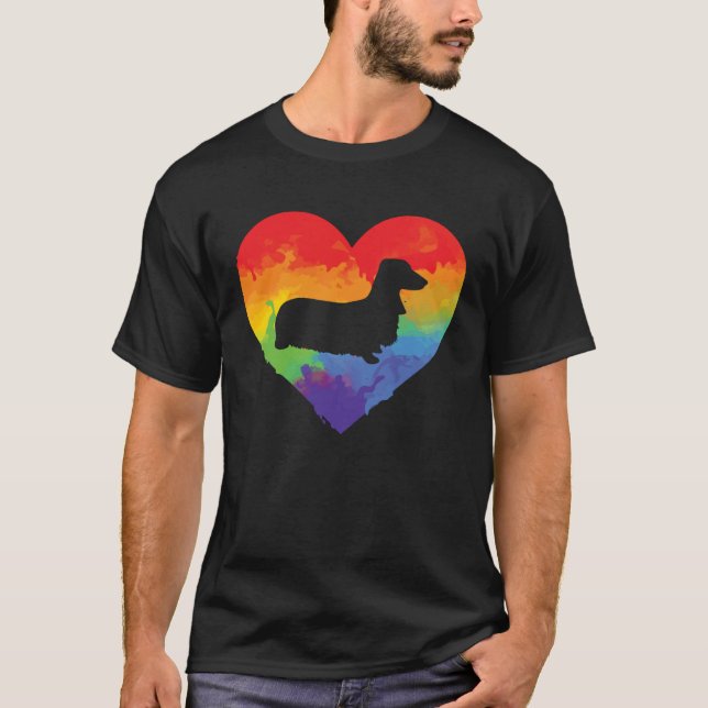 Dachshund Watercolor Rainbow Heart for Dachshund T-Shirt (Front)