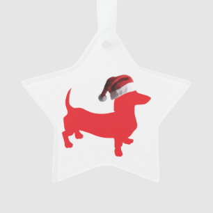 Dachshund wearing a Santa Claus Hat for Christmas Ornament