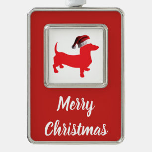 Dachshund wearing a Santa Claus Hat for Christmas Silver Plated Framed Ornament