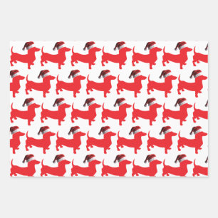 Dachshund wearing a Santa Claus Hat for Christmas Wrapping Paper Sheet