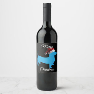Dachshund wearing a Santa Claus hat Wine Label
