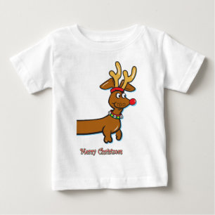 Dachshund Wearing Antlers for Christmas Baby T-Shirt