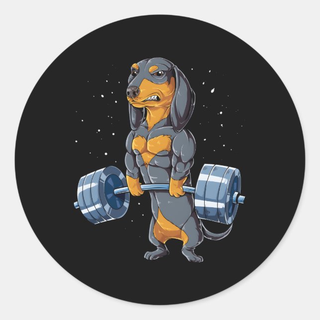 Dachshund Weightlifting Deadlift Fitness Gym Classic Round Sticker (Front)