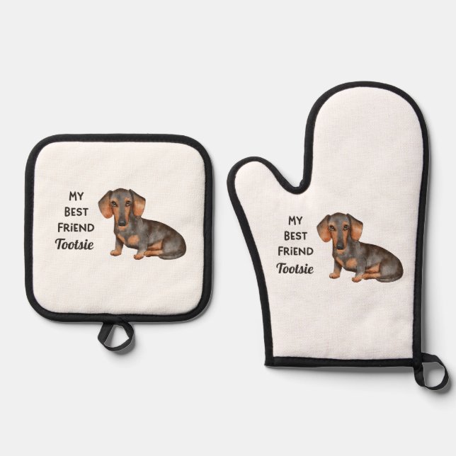 Dachshund Weiner Dog Best Friend Custom Pet Name Oven Mitt & Pot Holder Set (Front)