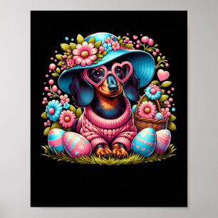 Dachshund Weiner Dog Floral Eggs Easter Day Dog Lo Poster